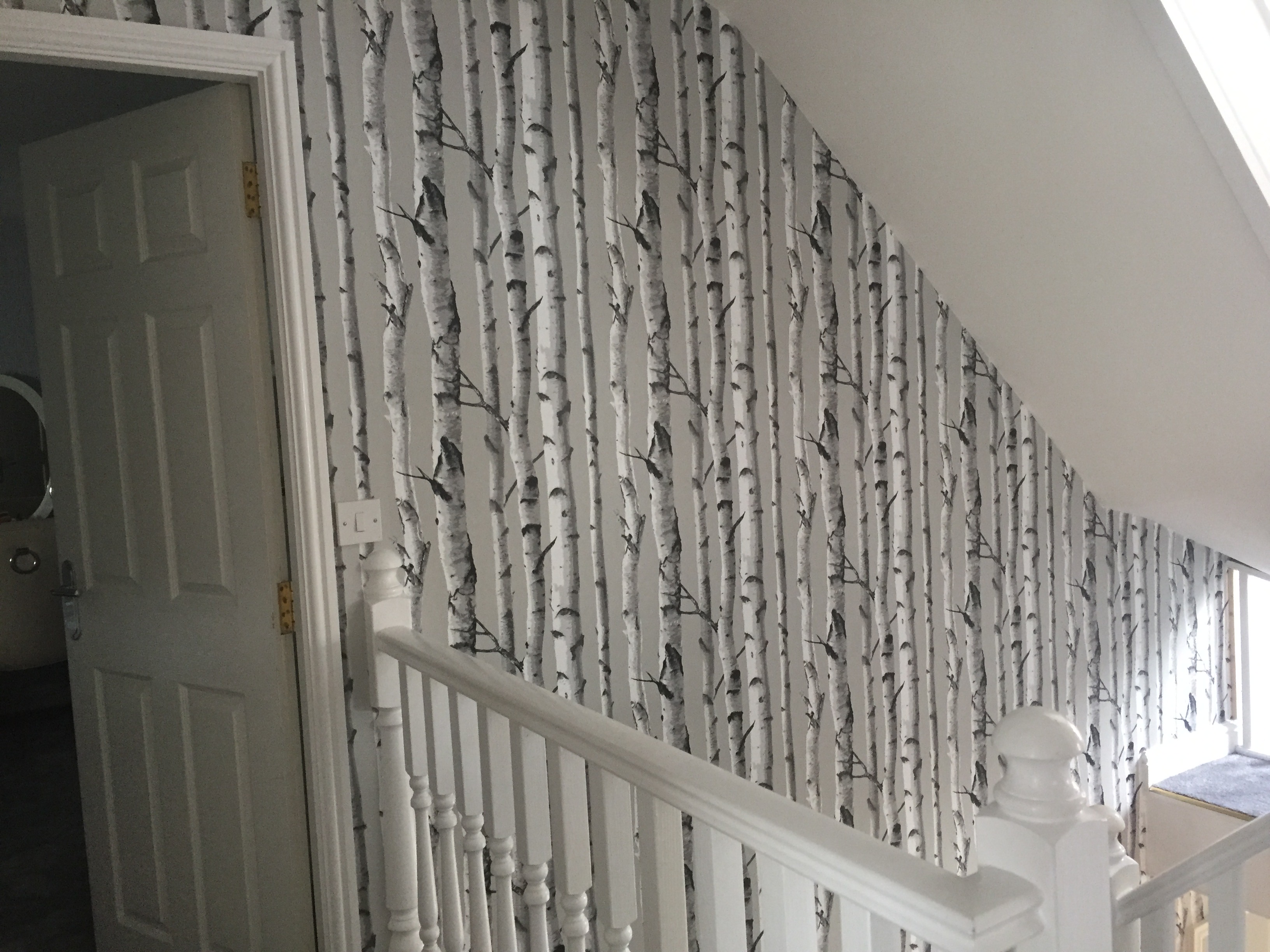 Self adhesive wallpaper to stairs and landing